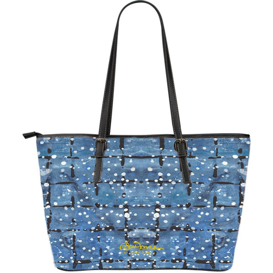 Blu&White Dotted Plaid Large Tote Bag