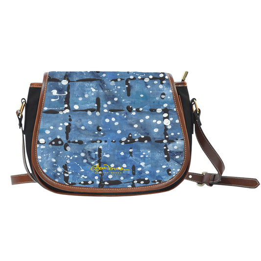 Blu&White Dotted Plaid Saddle Shoulder Bag