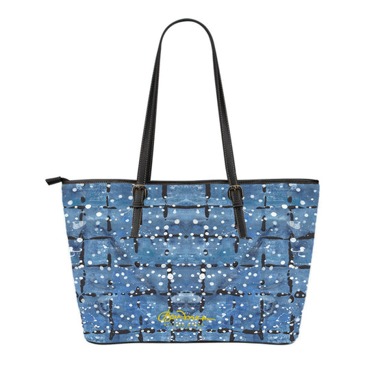 Blu&White Dotted Plaid Small Tote Bag