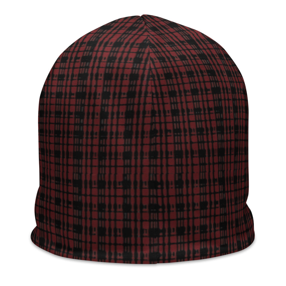 Black Red Tight Plaid All-Over Print Beanie