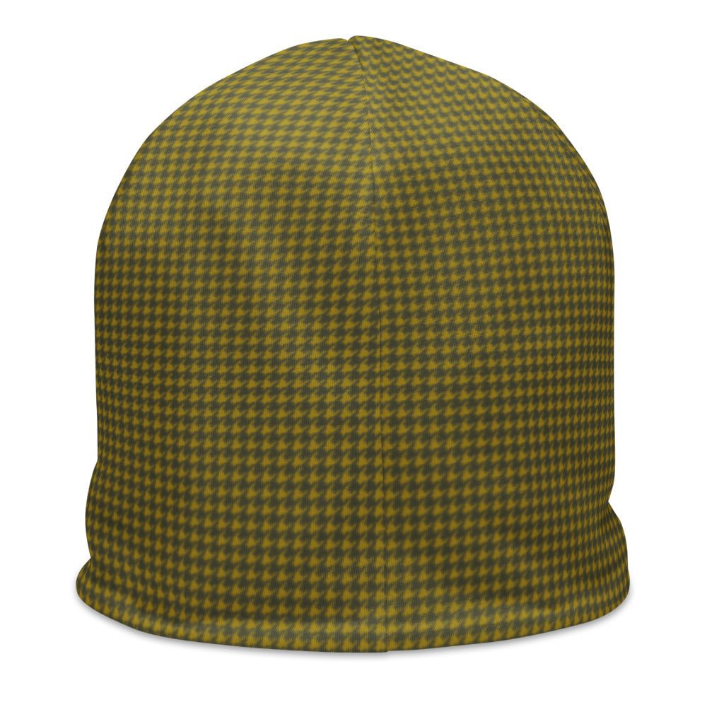 Olive Houndstooth All-Over Print Beanie