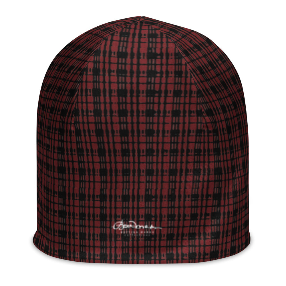 Black Red Tight Plaid All-Over Print Beanie