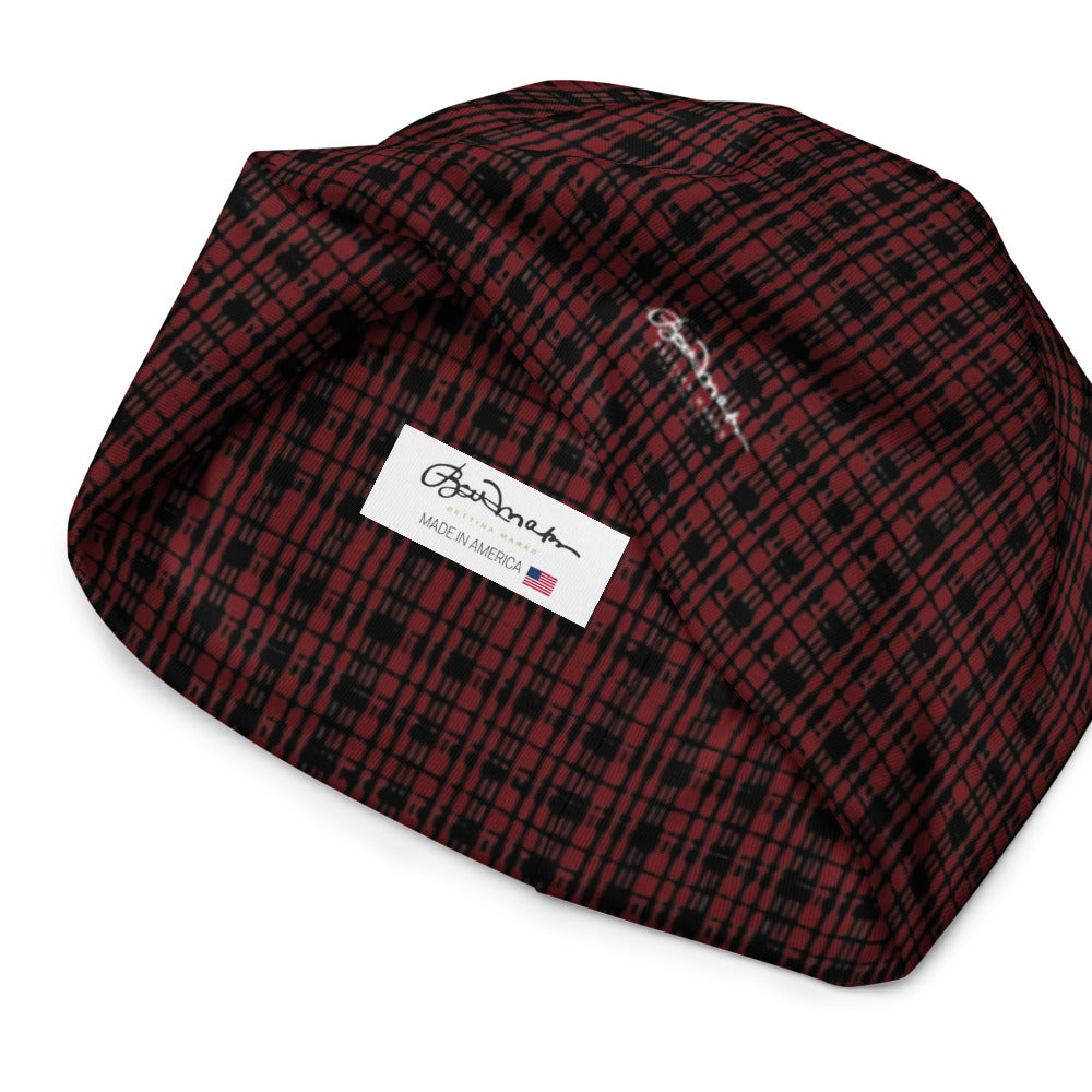 Black Red Tight Plaid All-Over Print Beanie