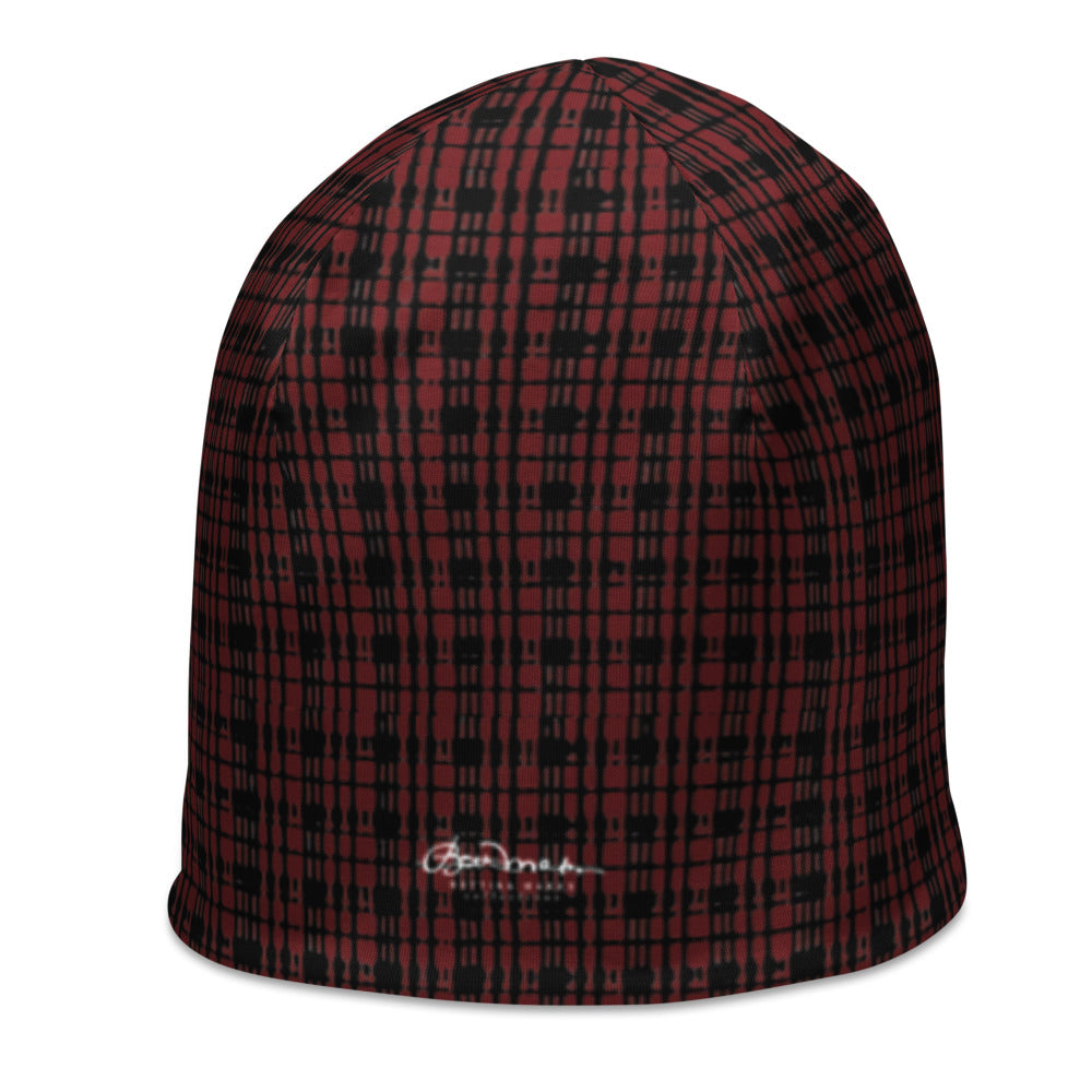 Black Red Tight Plaid All-Over Print Beanie