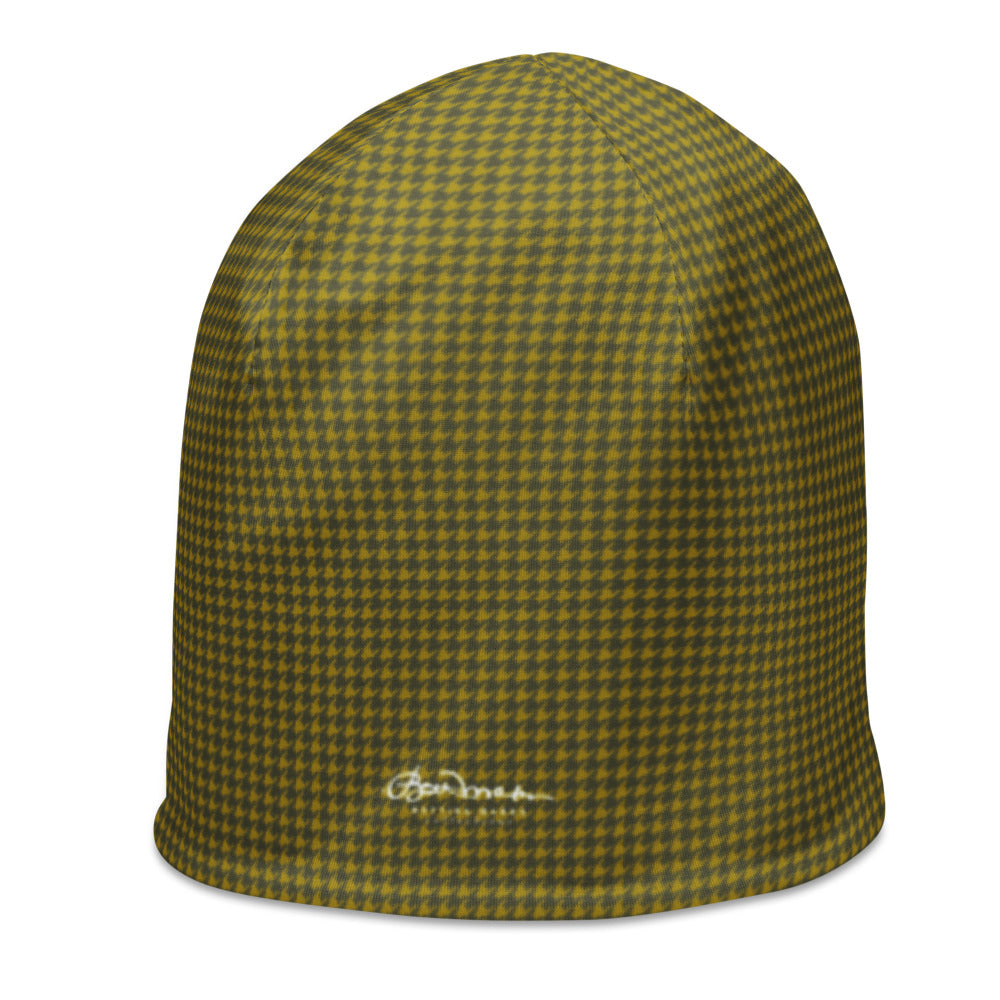 Olive Houndstooth All-Over Print Beanie