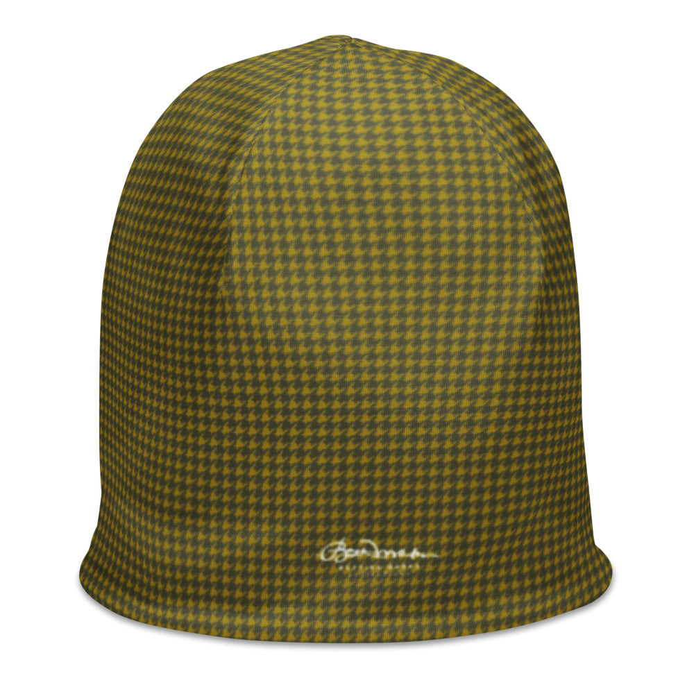 Olive Houndstooth All-Over Print Beanie