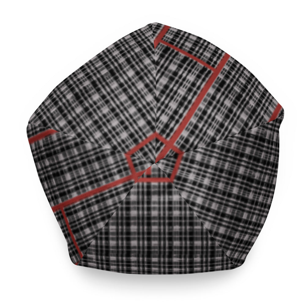 Grey Tight Plaid with Red Line All-Over Print Beanie