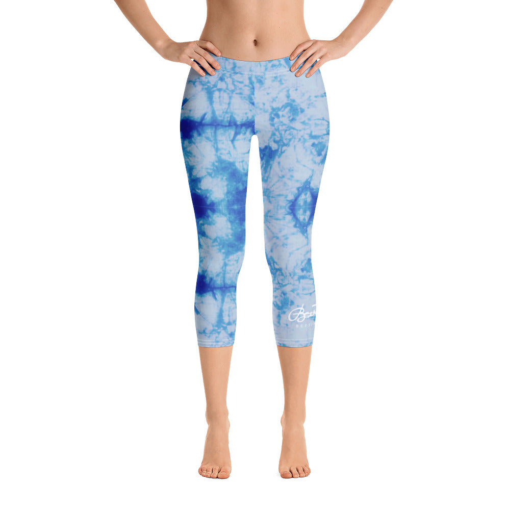 Blue Tie Dye Capri Leggings