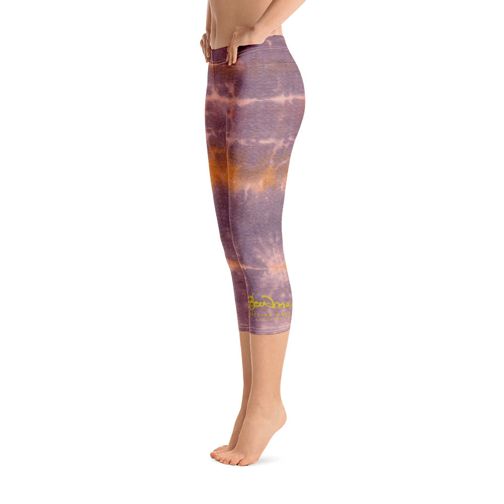 Purple Sunset Tie Dye Capri Leggings