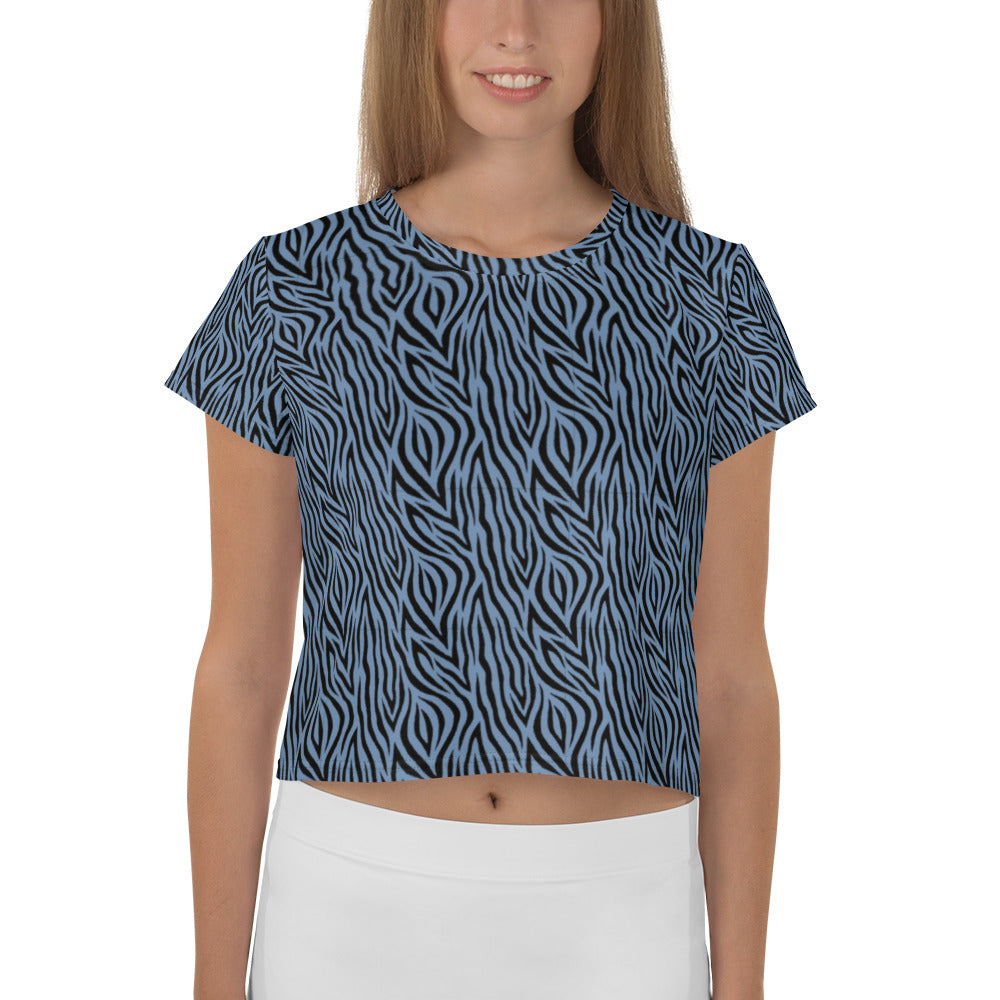 Blue Zebra Print Crop Tee