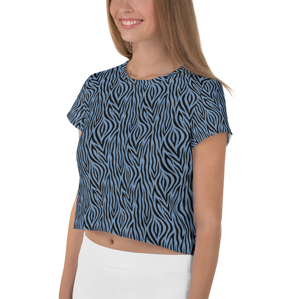 Blue Zebra Print Crop Tee