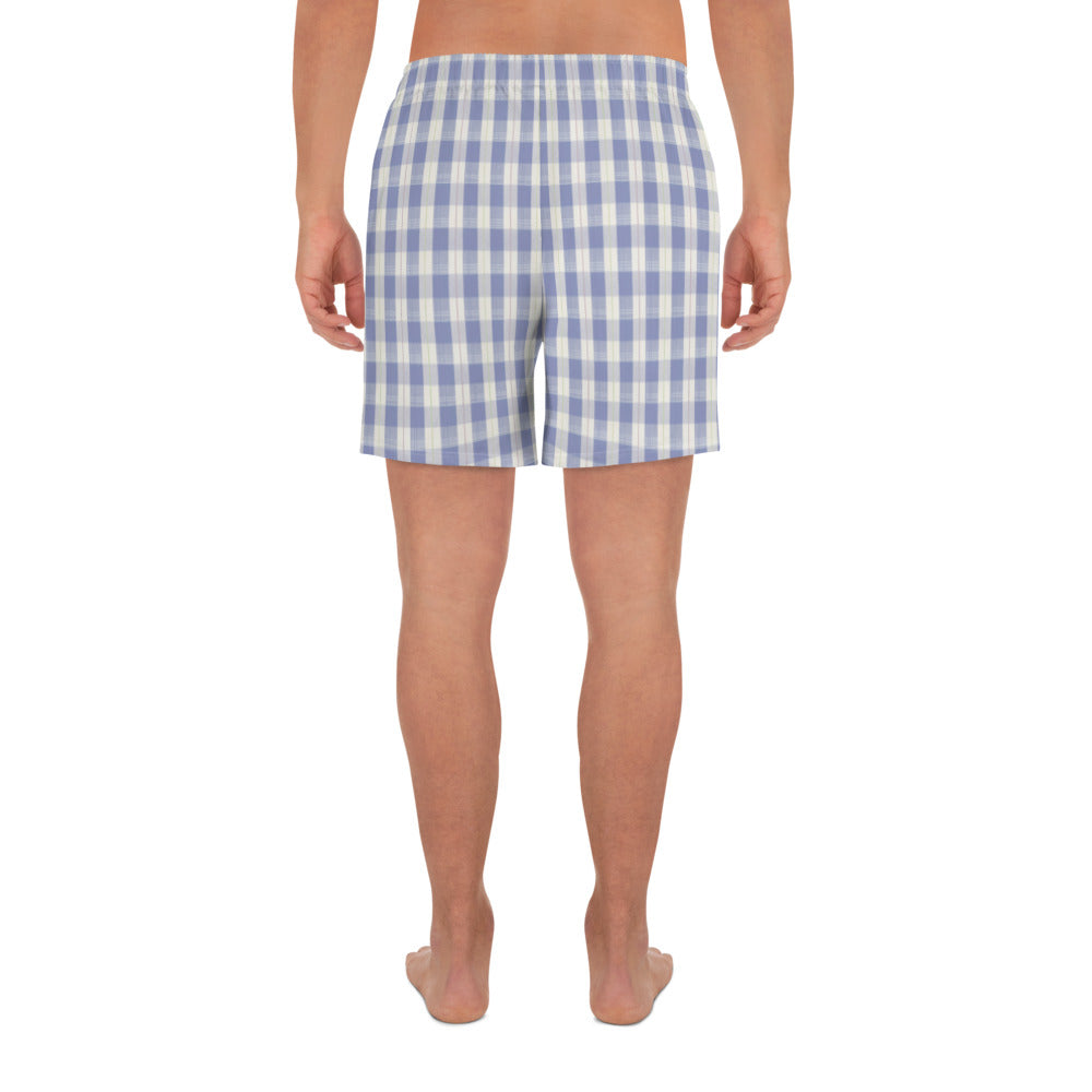 Navy Plaid Men's Athletic Long Shorts