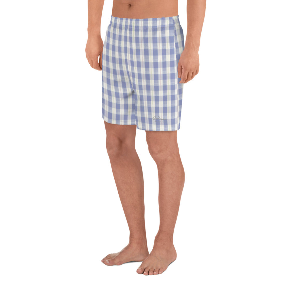 Navy Plaid Men's Athletic Long Shorts