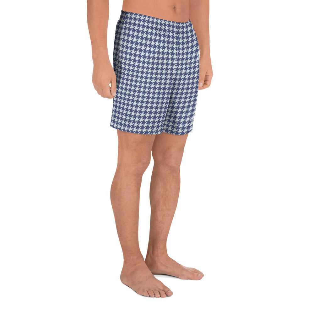 Navy Blue White Men's Athletic Long Shorts