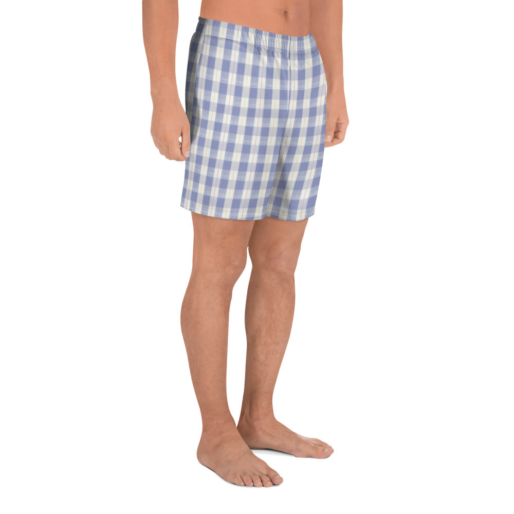 Navy Plaid Men's Athletic Long Shorts