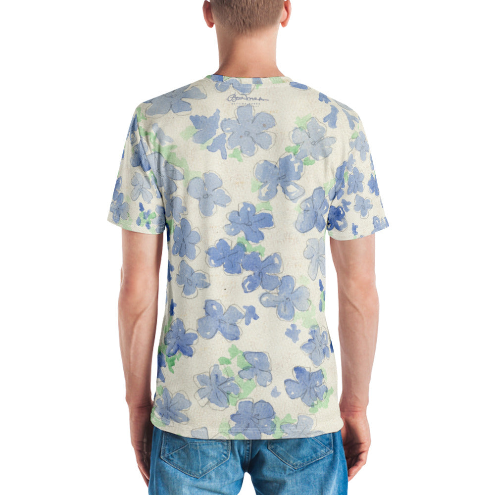 Blu&White Watercolor Floral Men's T-shirt