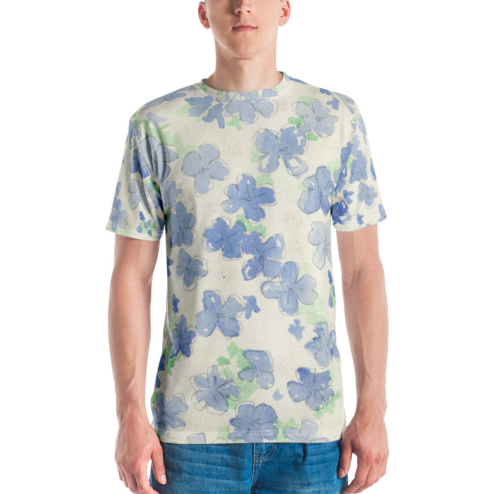 Blu&White Watercolor Floral Men's T-shirt