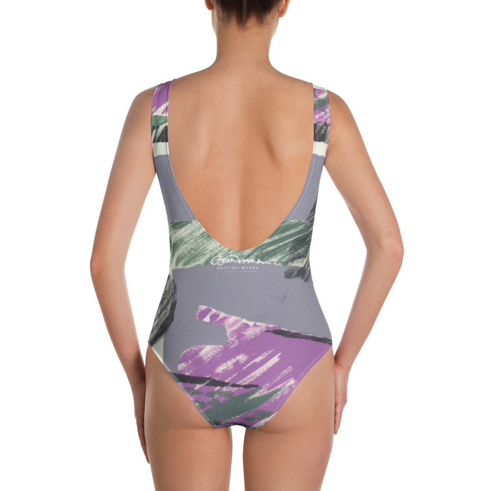 One-Piece Abstract Collage Bathing Suit