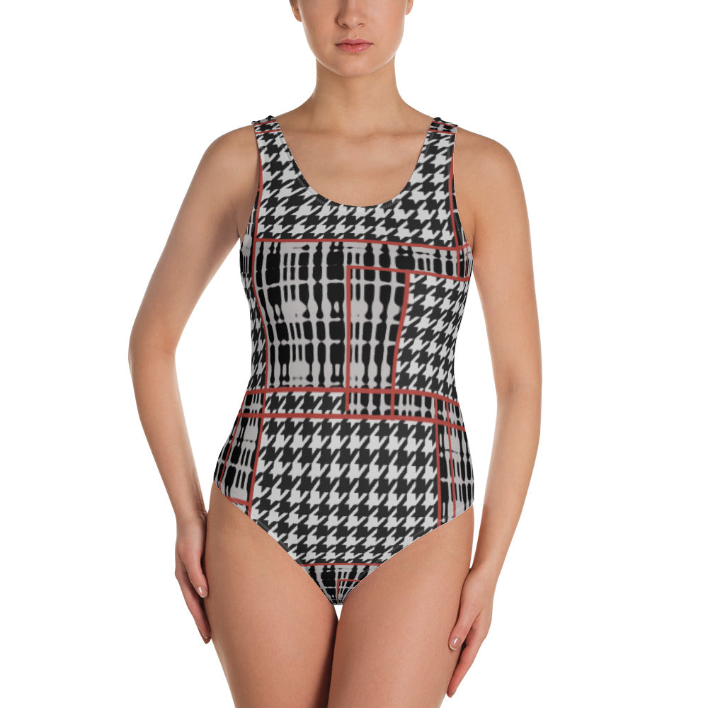 One-Piece Plaid Houndstooth Bathing Suit