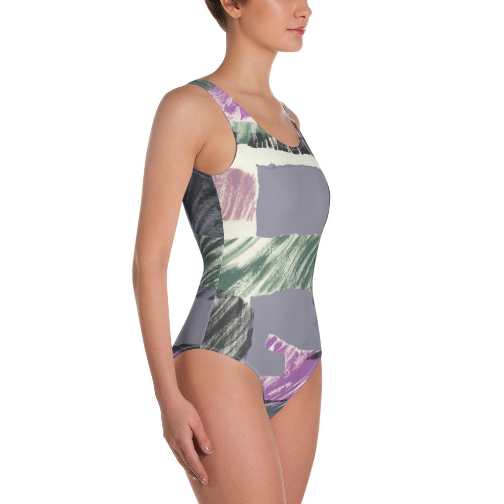 One-Piece Abstract Collage Bathing Suit