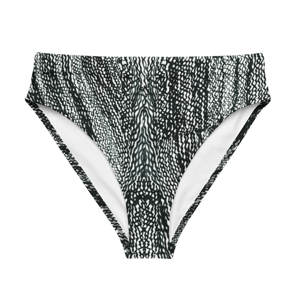 Tire Scribbles Recycled high-waisted bikini bathing suit bottom