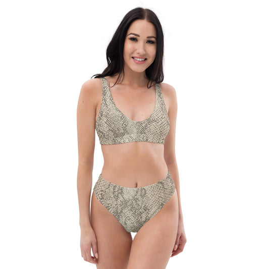 Snake Print Recycled high-waisted bikini bathing suit