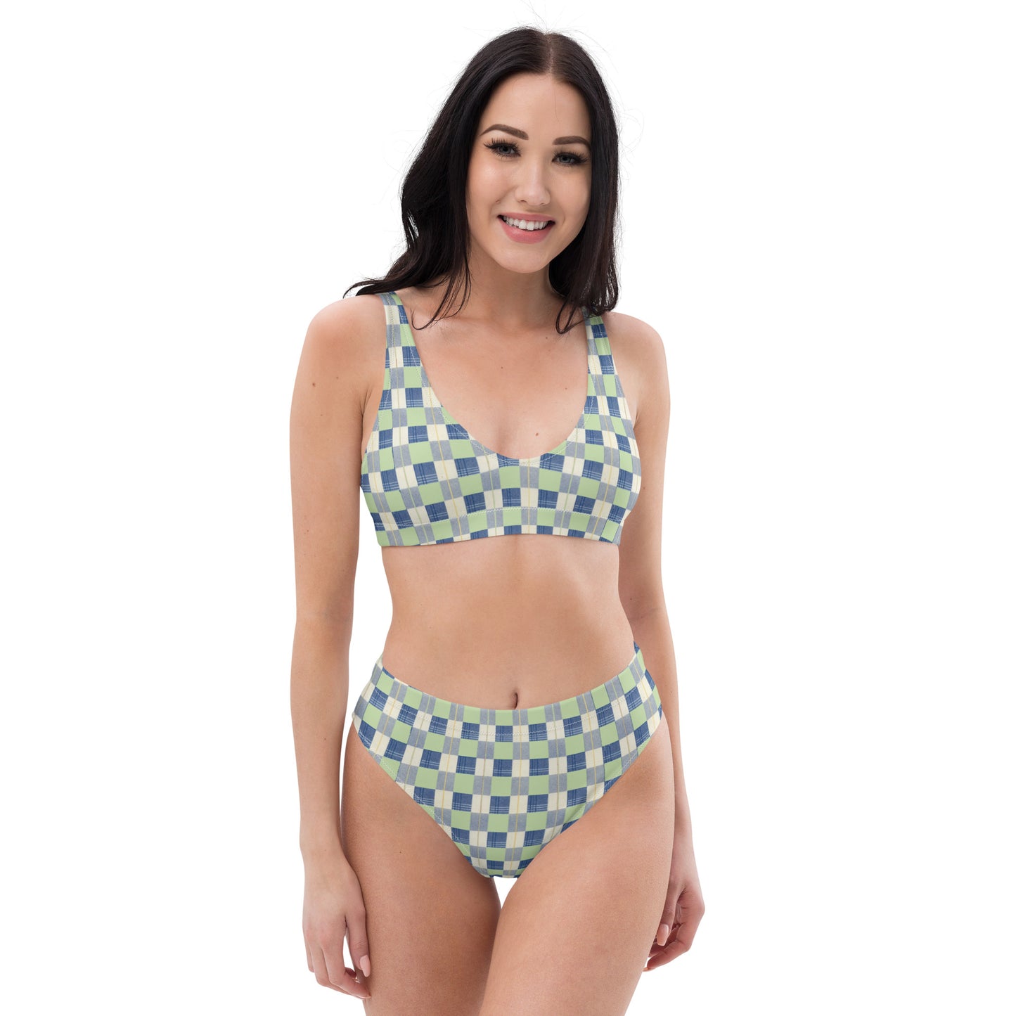 Checkerboard Plaid Recycled high-waisted bikini