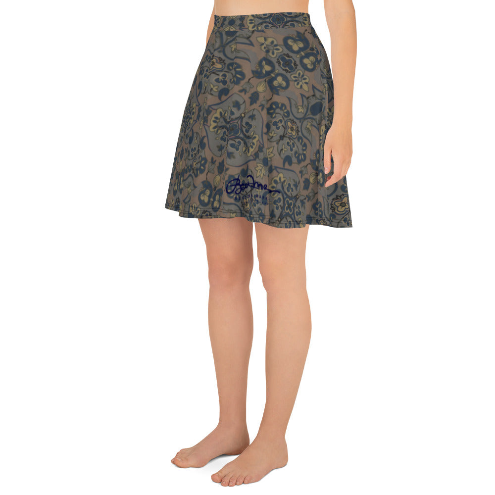 Not Quite Paisley On Light Brown Skater Skirt