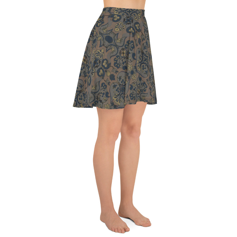 Not Quite Paisley On Light Brown Skater Skirt