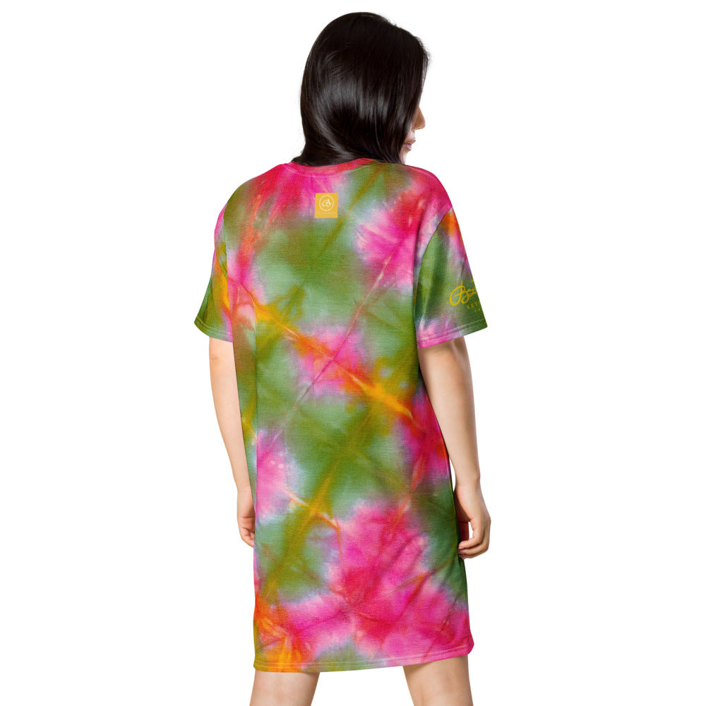 Green Pink Tie Dye T-shirt dress