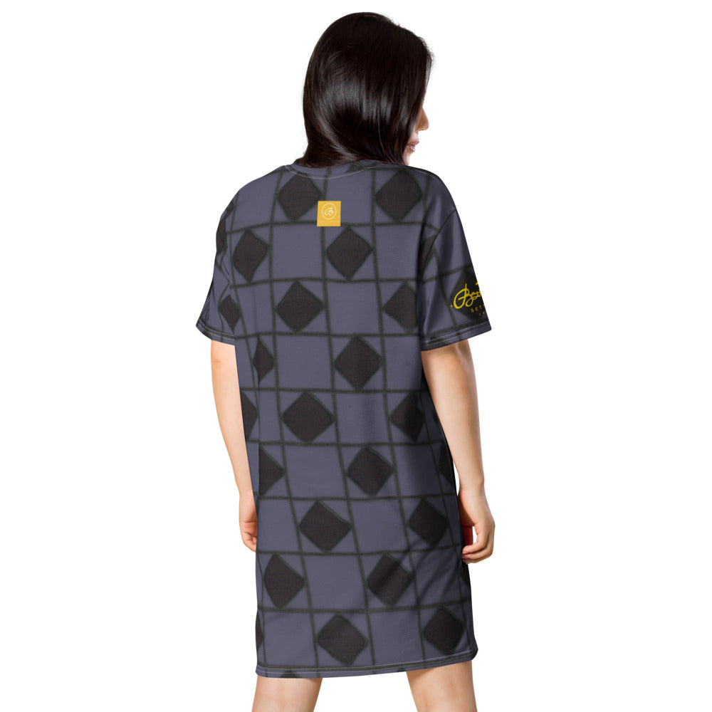 Slate Blue Checkerboard Optical T-shirt dress