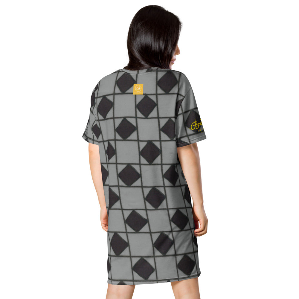 Grey Checkerboard Optical T-shirt dress