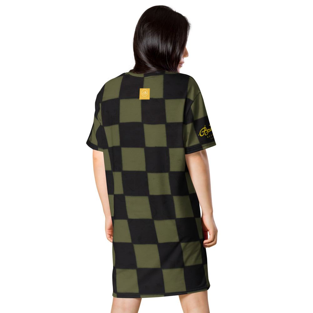 Khaki Checkerboard T-shirt dress