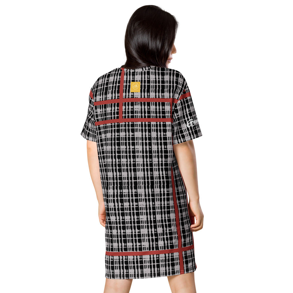 Red Grey Tight Plaid T-shirt dress