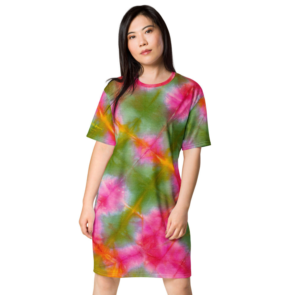 Green Pink Tie Dye T-shirt dress