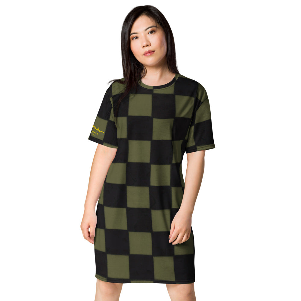 Khaki Checkerboard T-shirt dress