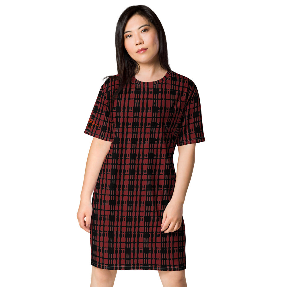 Black Red Tight Plaid T-shirt dress