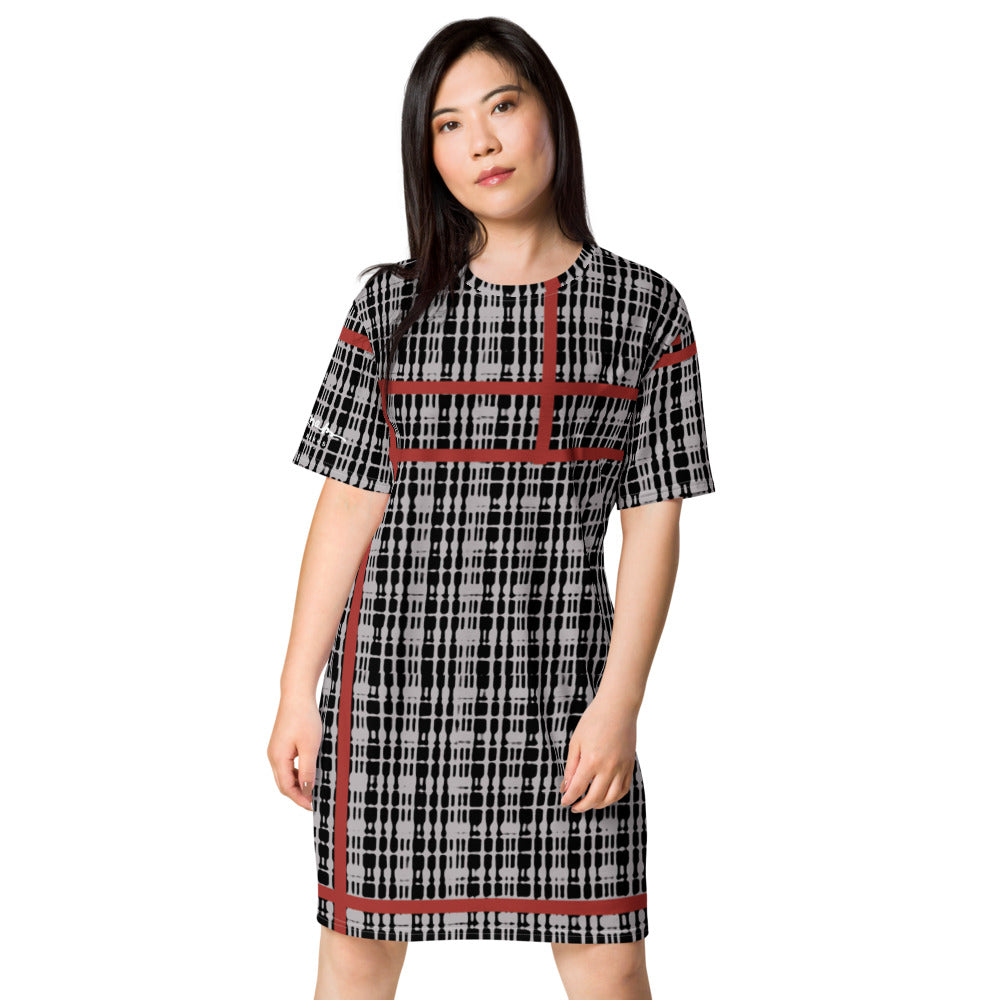 Red Grey Tight Plaid T-shirt dress