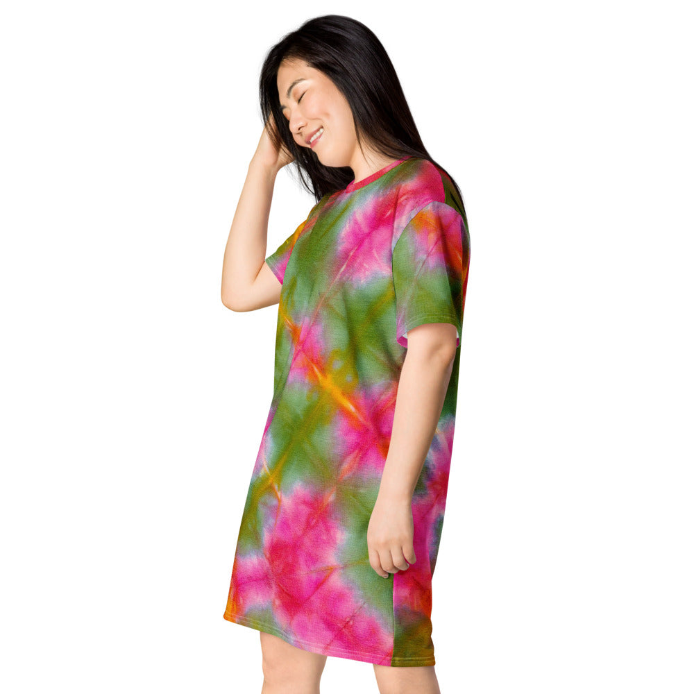 Green Pink Tie Dye T-shirt dress