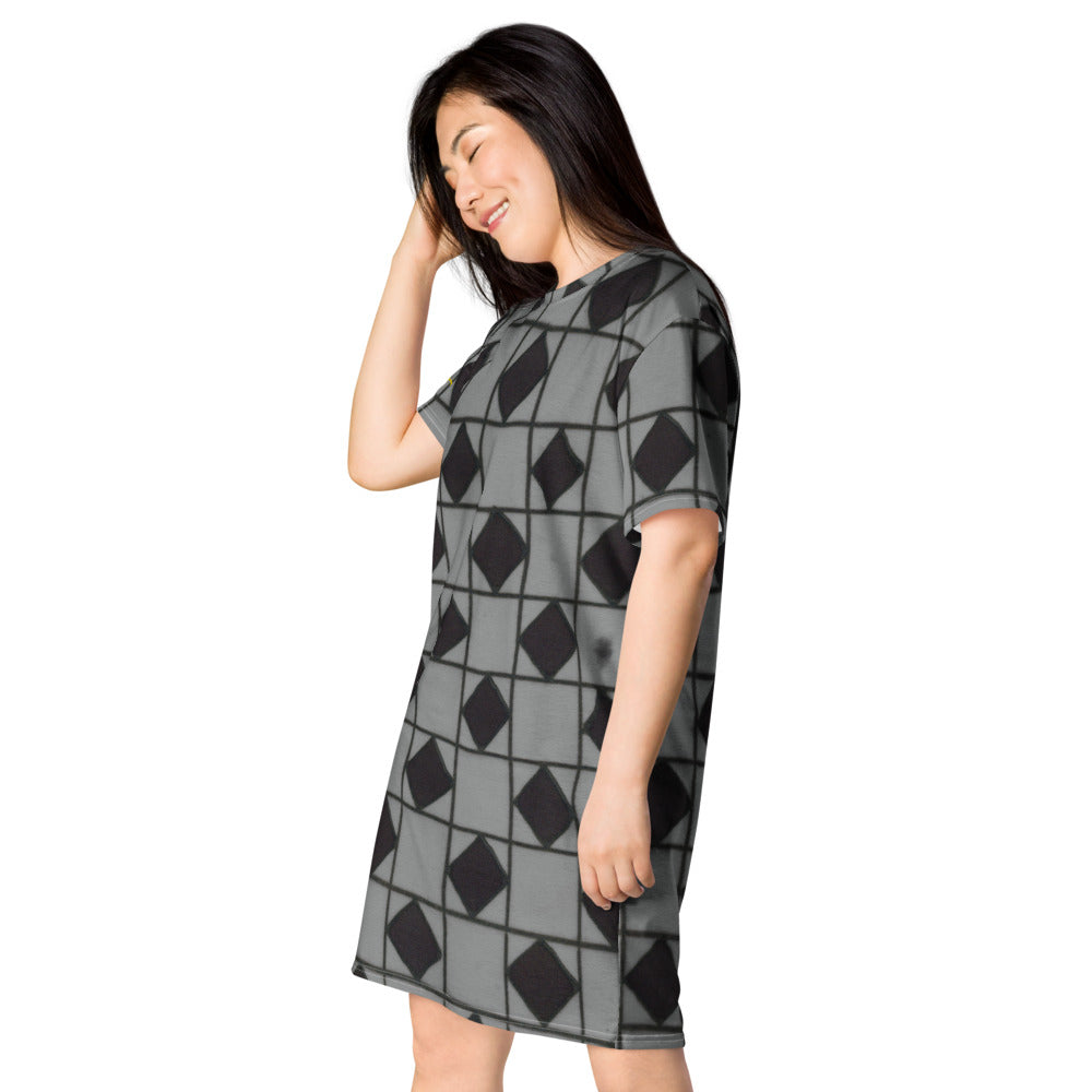 Grey Checkerboard Optical T-shirt dress