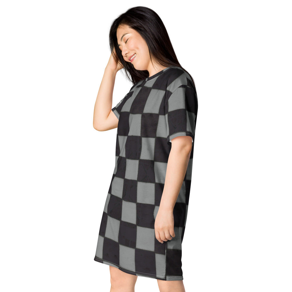 Grey Checkerboard T-shirt dress