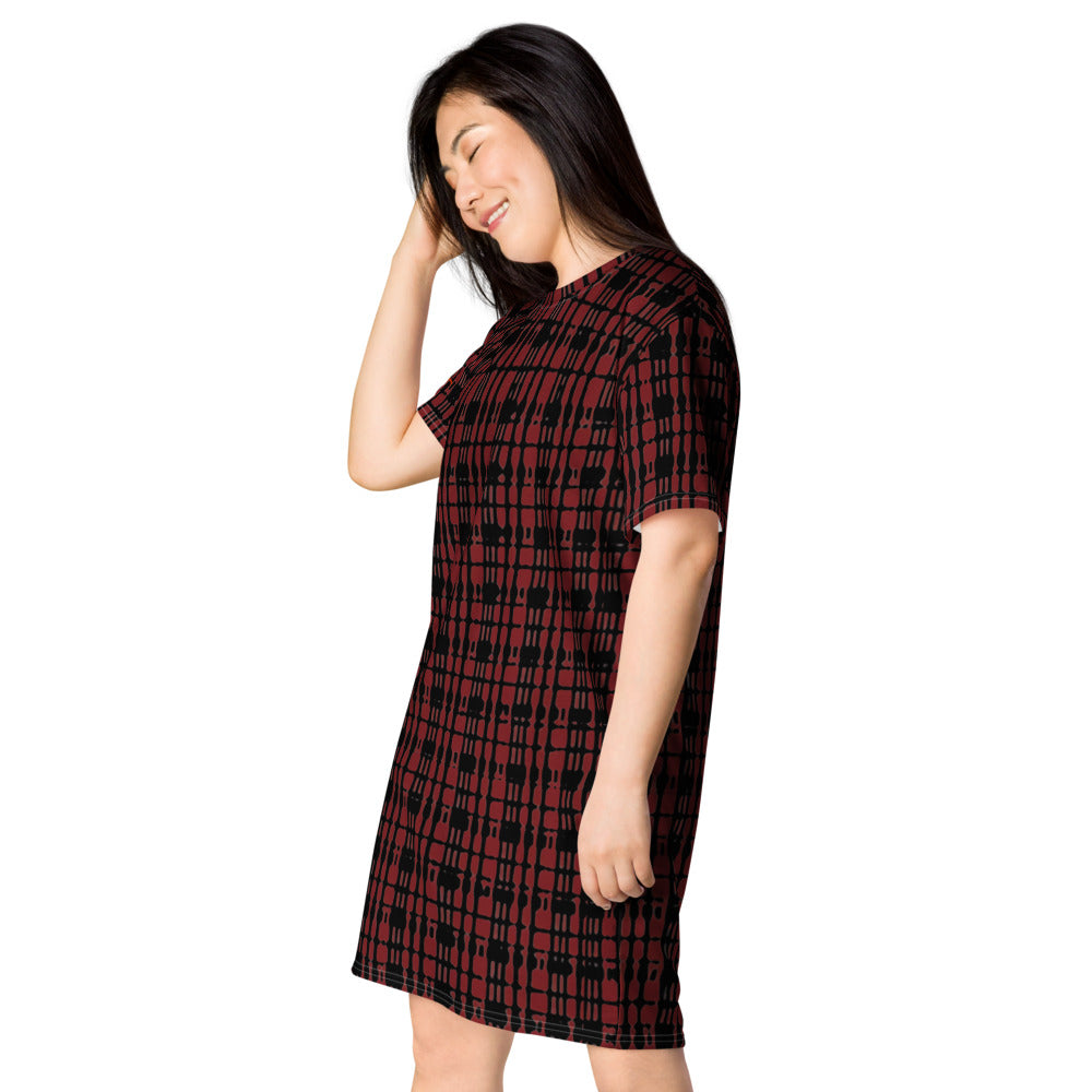 Black Red Tight Plaid T-shirt dress