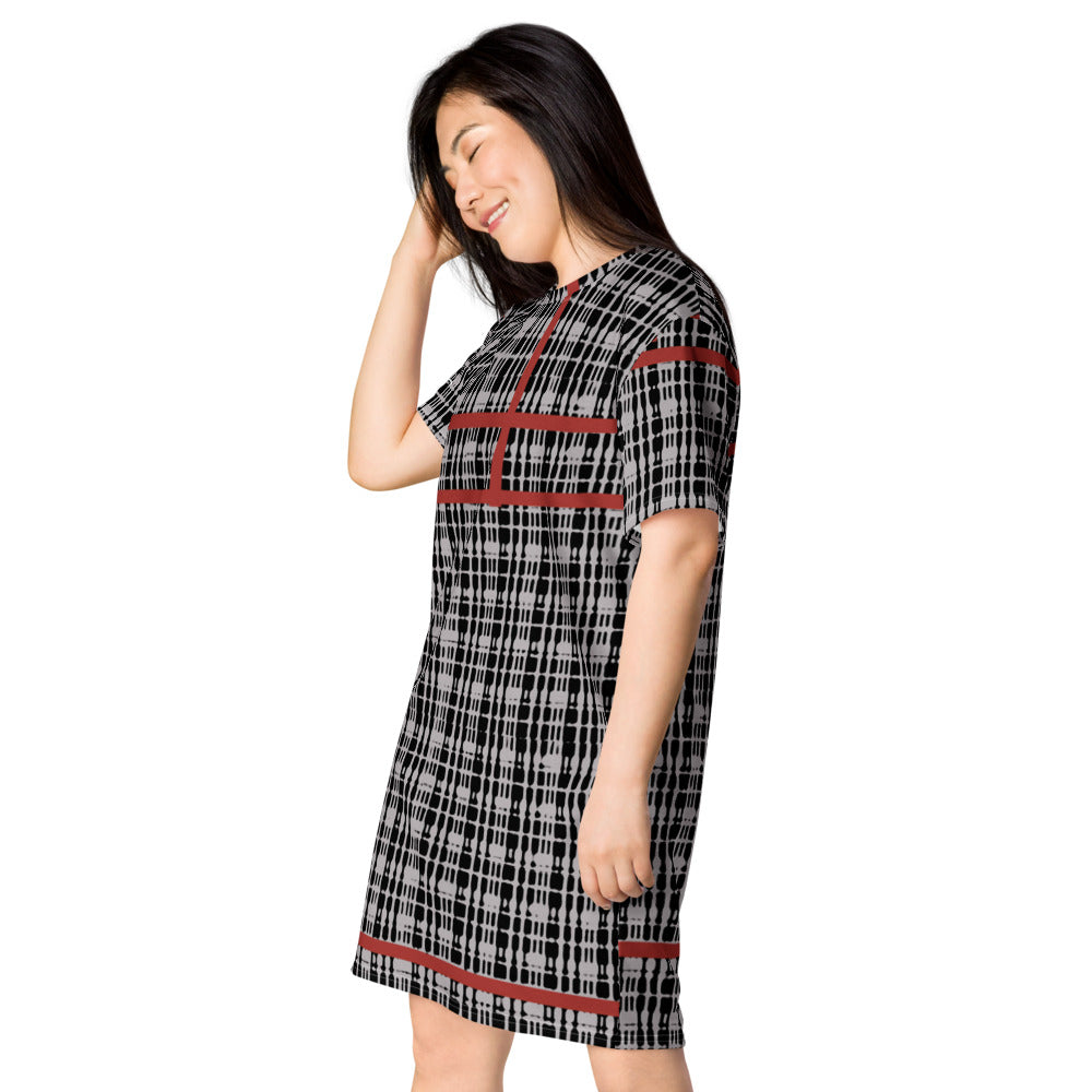 Red Grey Tight Plaid T-shirt dress