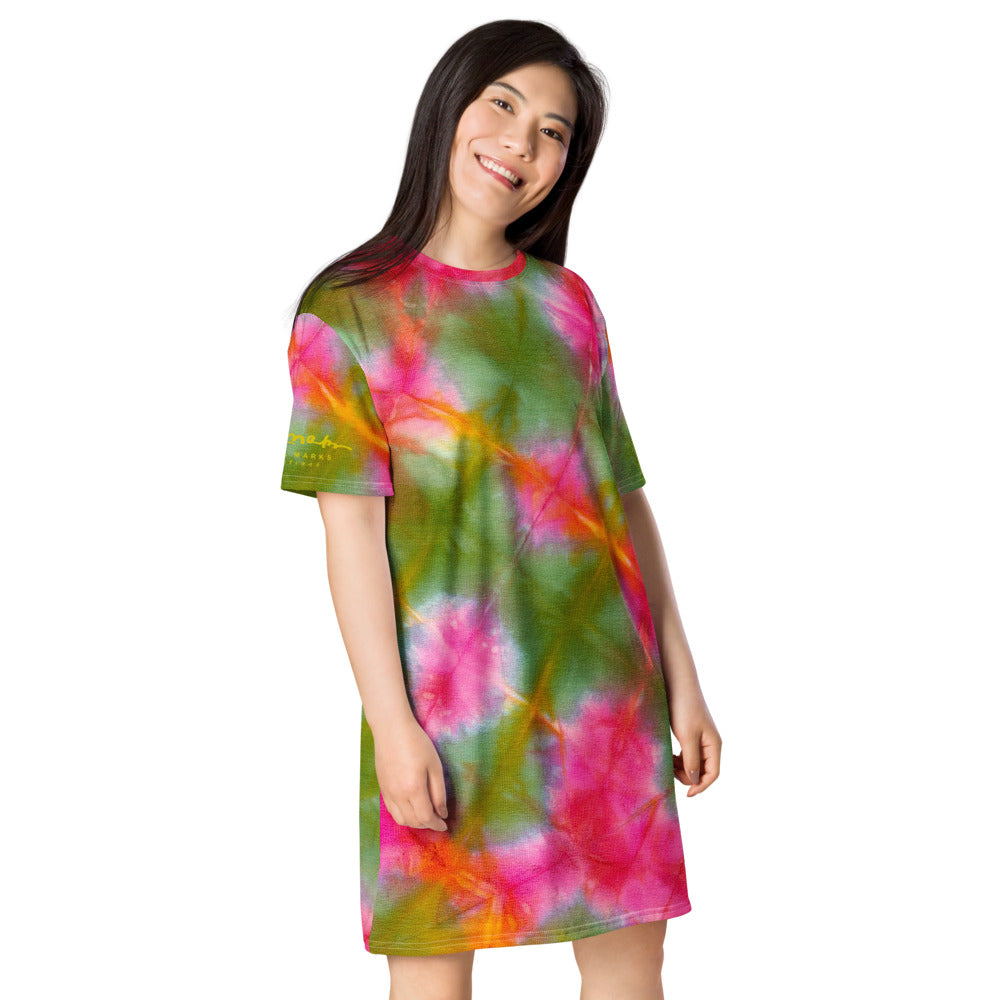 Green Pink Tie Dye T-shirt dress