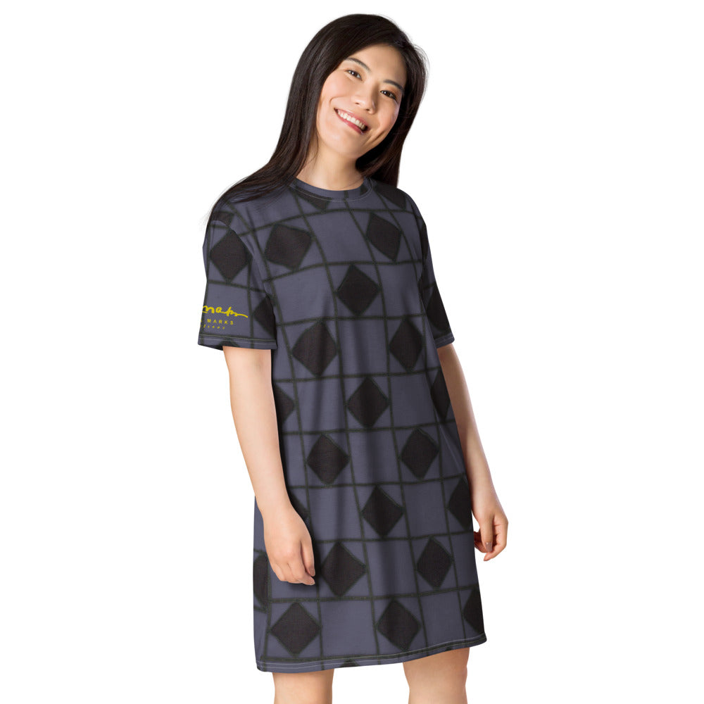 Slate Blue Checkerboard Optical T-shirt dress