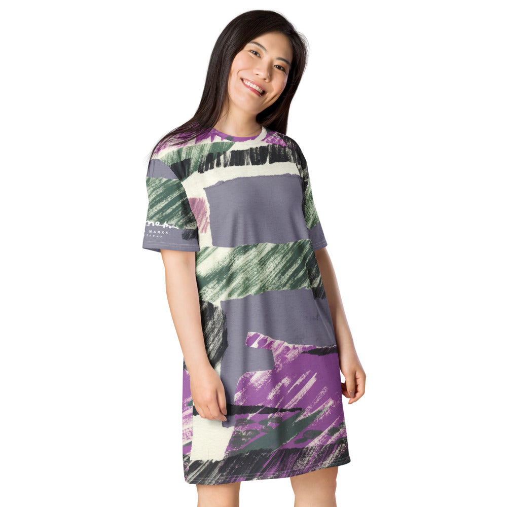 Abstract Collage Stripe T-shirt dress