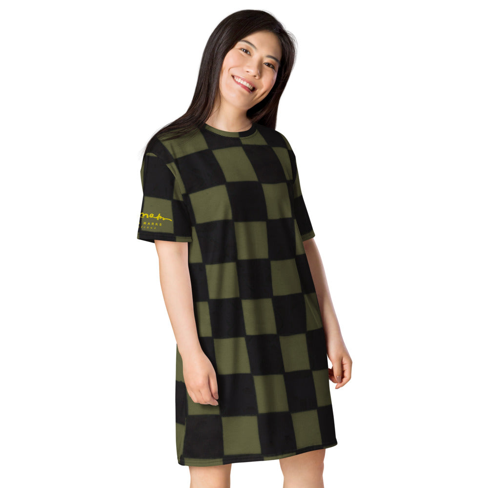 Khaki Checkerboard T-shirt dress