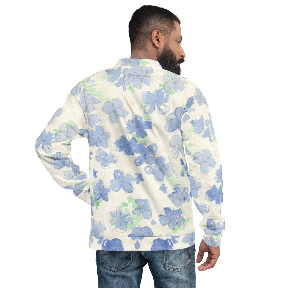 Recycled Unisex Bomber Jacket - Blu&White Watercolor Floral - Men