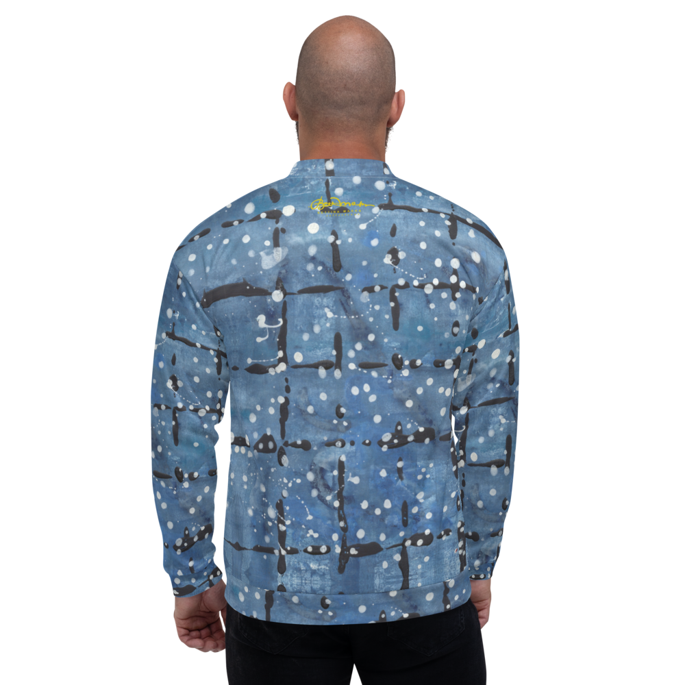 Recycled Unisex Bomber Jacket - Blu&White Dotted Plaid - Men