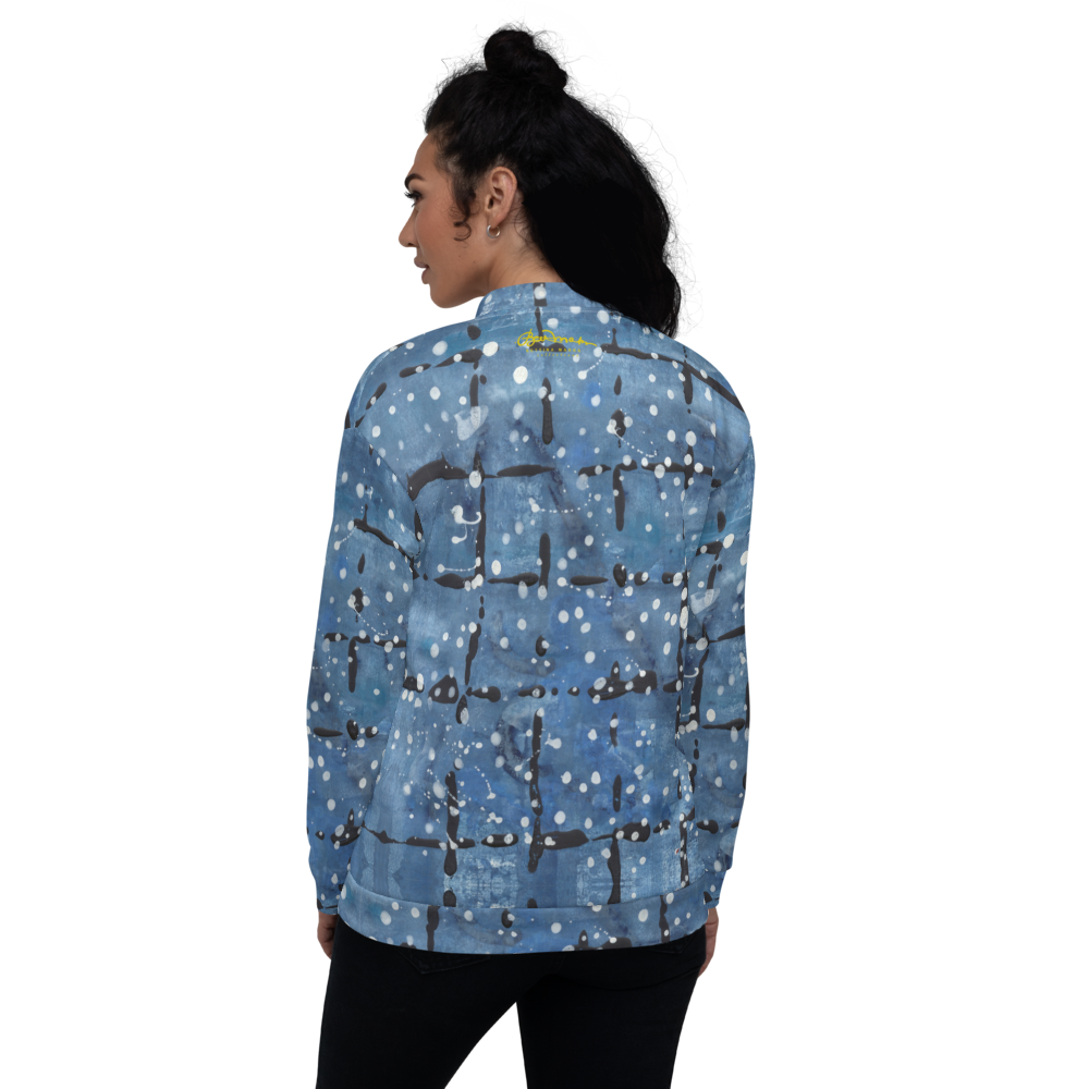 Recycled Unisex Bomber Jacket - Blu&White Dotted Plaid - Women